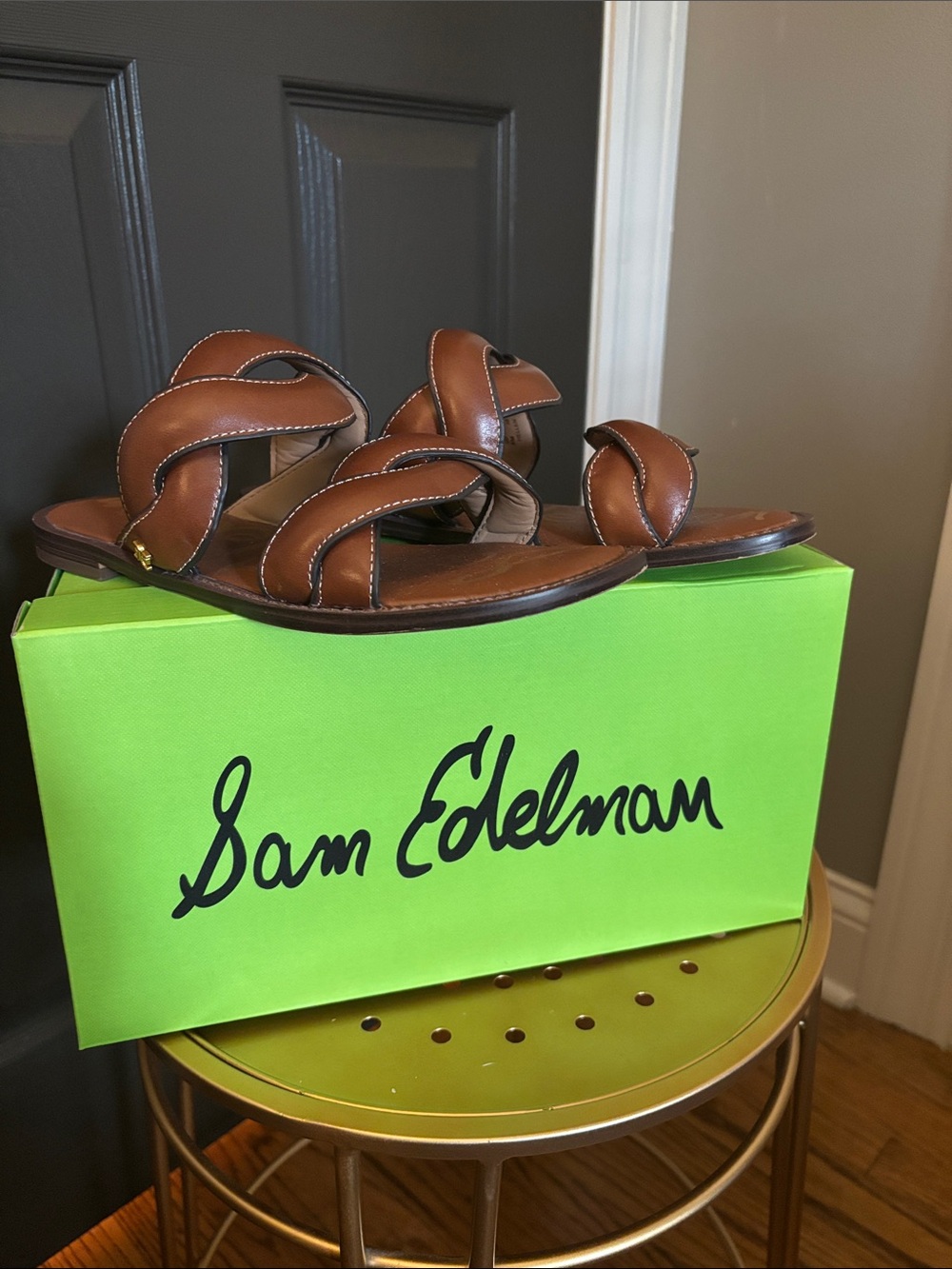 Sam Edelman Brown Leather Braided Slide Sandals